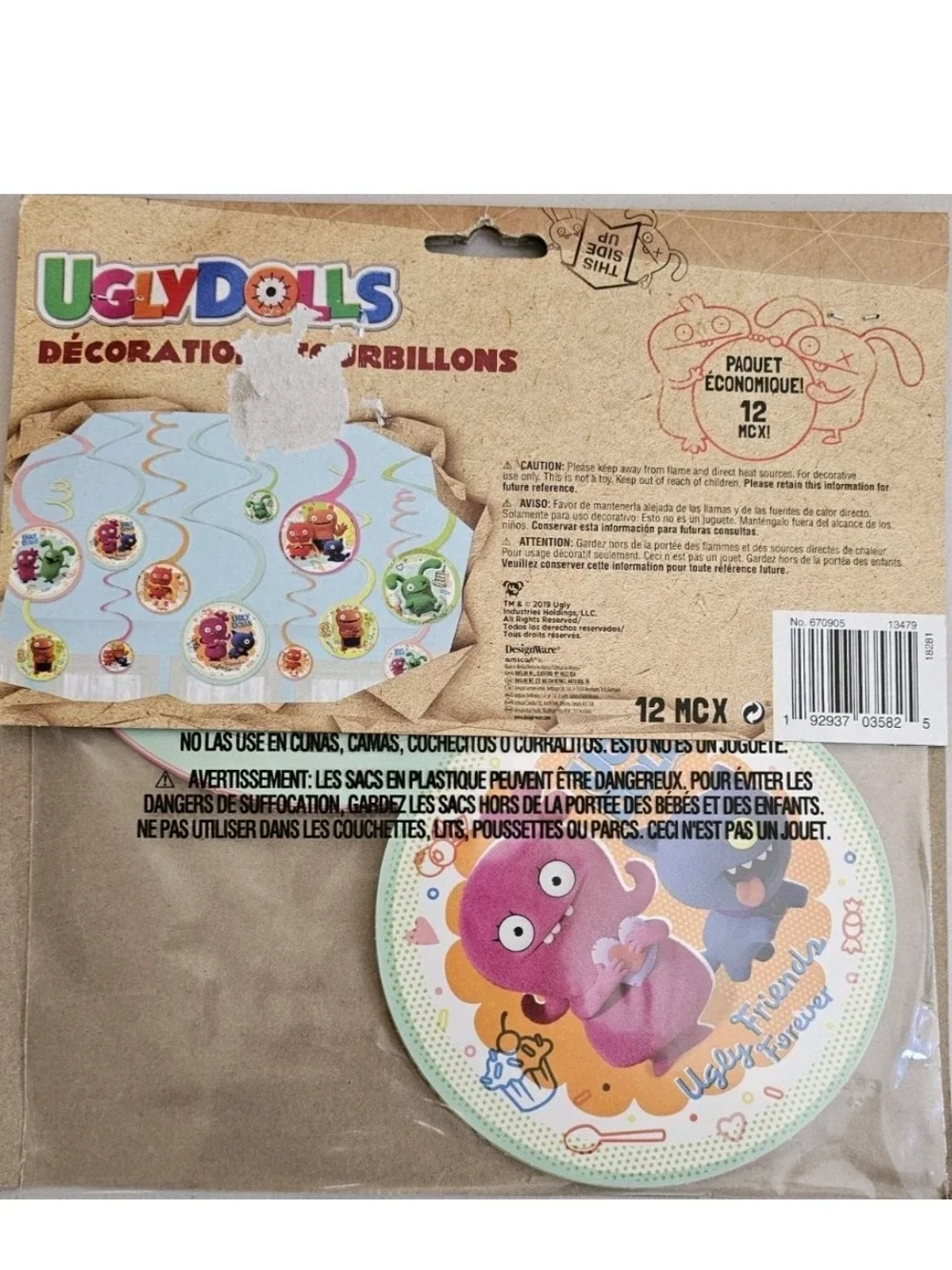 UglyDolls Swirl Hanging Decorations Pink, Green, Orange Blue  12 Piece Lot Of 2